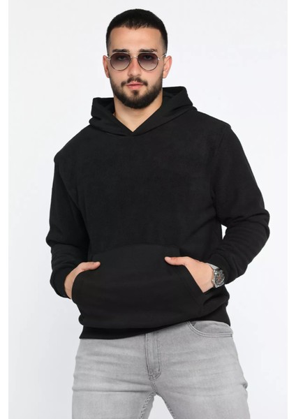 Erkek Kapüşonlu Kanguru Cepli Polar Sweatshirt
