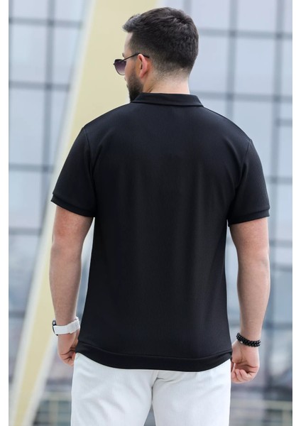 Fermuarlı Polo Yaka Jakarlı Erkek Tişört indirimleri