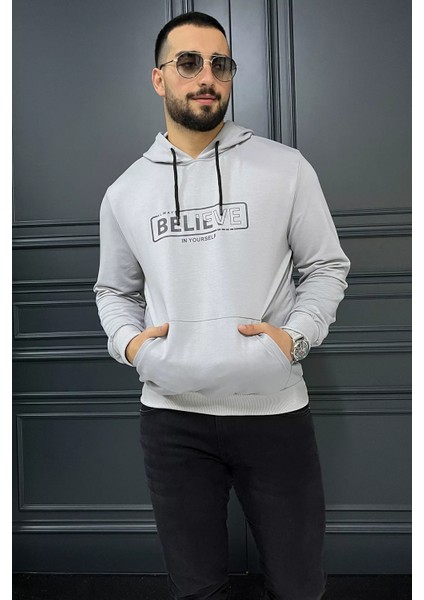 Erkek Kapüşonlu Baskılı Sweatshirt