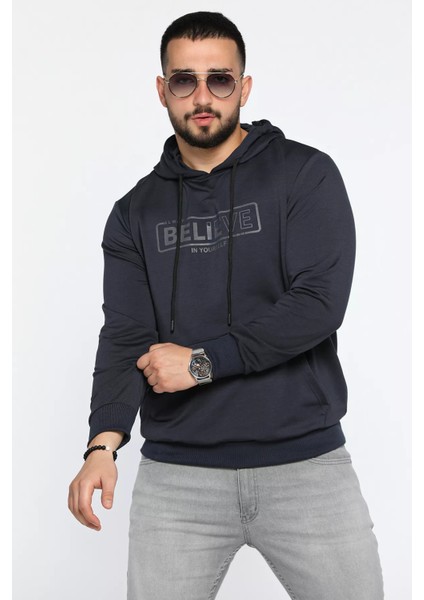 Erkek Kapüşonlu Baskılı Sweatshirt
