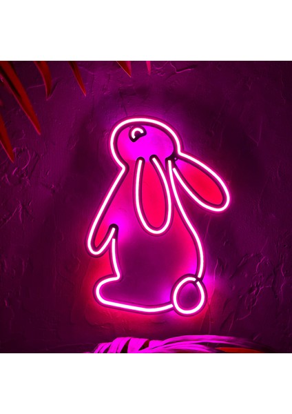 Tavşan Modern Metal Üzerine Neon LED Duvar Tabelası - Rabbit 2, Çocuk Odası si, Ev si, Veteriner Kliniği 28 cm (En) x 37.5 cm (Boy)