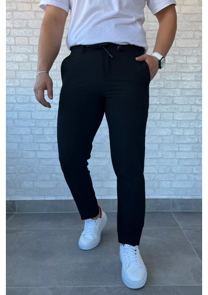 Erkek Bel Bağlamalı Kendinden Desenli Jogger Pantolon P-00013653