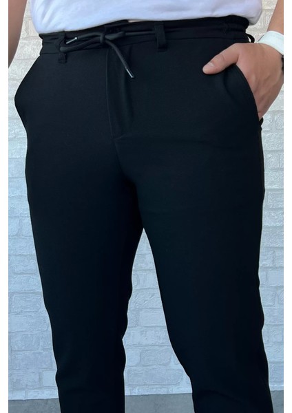 Erkek Bel Bağlamalı Kendinden Desenli Jogger Pantolon P-00013653