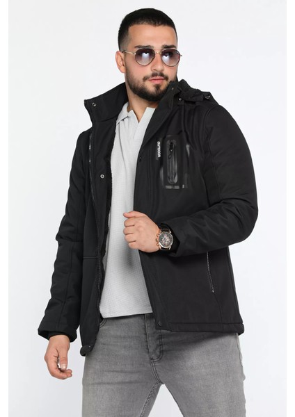Erkek Kapüşonlu Içi Peluş Softshell Mont