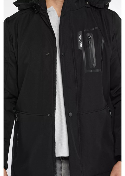 Erkek Kapüşonlu Içi Peluş Softshell Mont