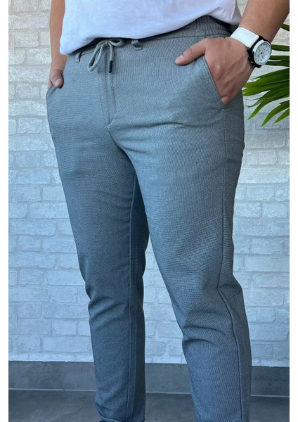 Bel Bağlama Detaylı Kendinden Desenli Jogger Erkek Pantolon P-00013650