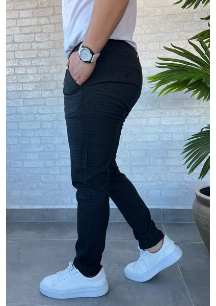 Erkek Kendinden Desenli Bel Bağlamalı Jogger Pantolon P-00013647