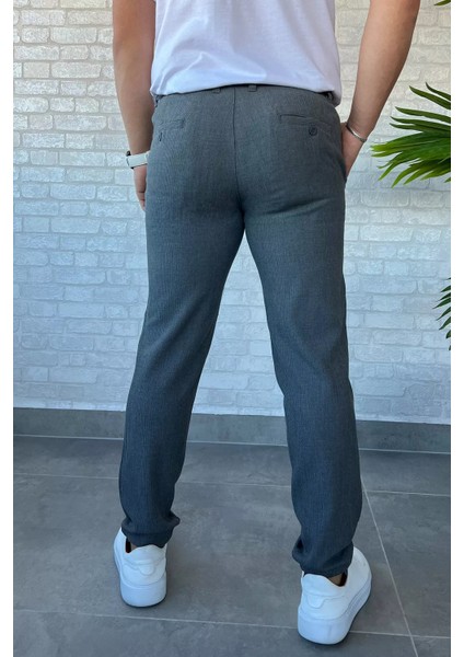 Kendinden Çizgi Desenli Erkek Bel Bağlamalı Jogger Pantolon P-00013652