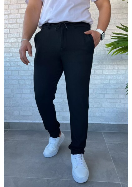 Kendinden Çizgi Desenli Erkek Bel Bağlamalı Jogger Pantolon P-00013652