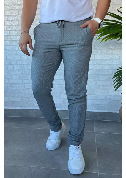 Bel Bağlama Detaylı Kendinden Desenli Jogger Erkek Pantolon P-00013650