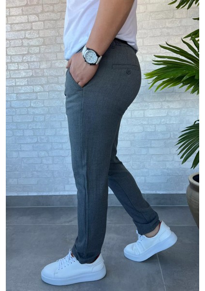 Kendinden Çizgi Desenli Erkek Bel Bağlamalı Jogger Pantolon P-00013652