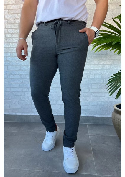 Bel Bağlama Detaylı Kendinden Desenli Jogger Erkek Pantolon P-00013650