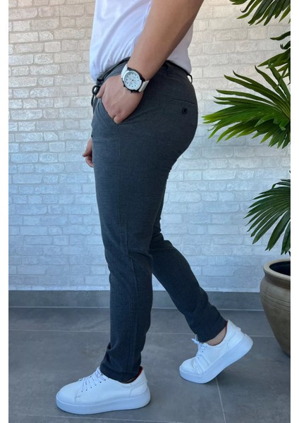Bel Bağlama Detaylı Kendinden Desenli Jogger Erkek Pantolon P-00013650