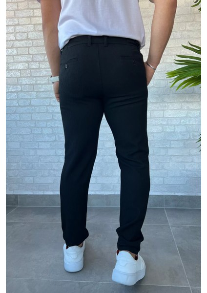 Kendinden Çizgi Desenli Erkek Bel Bağlamalı Jogger Pantolon P-00013652