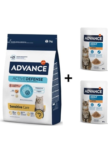 Somonlu Yetişkin Kedi Maması 3 kg + 2 Adet Advance Tavuklu Yetişkin Kedi Pouch Yaş Maması 85 gr