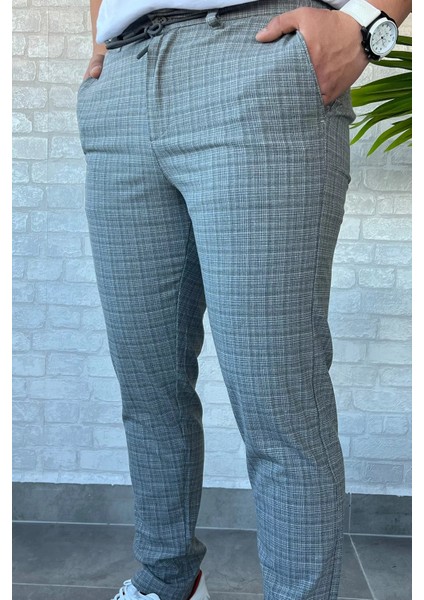 Erkek Kendinden Desenli Bel Bağlamalı Jogger Pantolon P-00013647