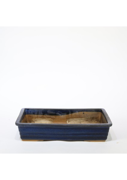 Köşeli Bonsai Saksısı Japon No.19-Sırlı Mavi (25 Cm)