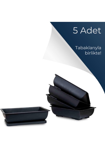 Plastik Bonsai Sukulent Alıştırma Saksısı 27 cm - Siyah (5 Adet)