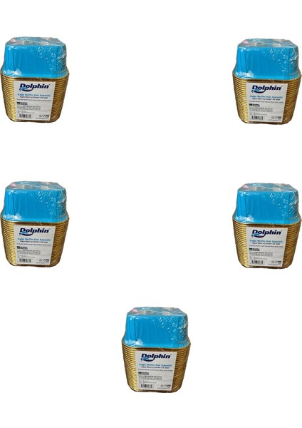 Muffin Kare Kağıt Mavi Altın Cupcake Kek Kalıbı - 25 Adetlik 5 Paket