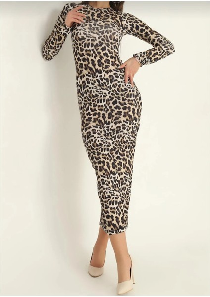 Leopar Desenli Maxi Elbise