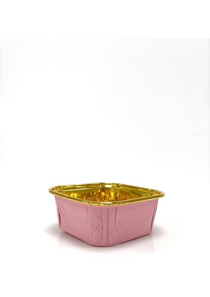 Muffin Kare Kağıt Pembe Altın Cupcake Kek Kalıbı - 25 Adetlik 5 Paket indirimleri