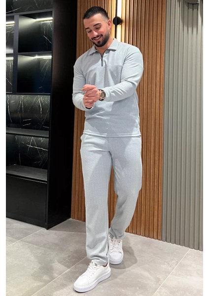 Erkek Yarım Fermuarlı Keten Sweat Pantolon İkili Takım fiyatları