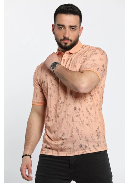 Yarım Düğmeli Polo Yaka Dijital Baskılı Erkek Tişört