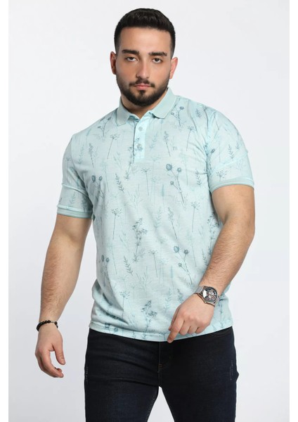 Yarım Düğmeli Polo Yaka Dijital Baskılı Erkek Tişört