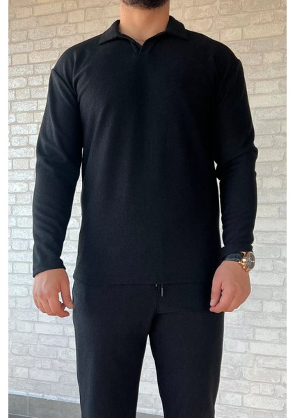 Erkek Polo Yaka Keten Sweat Pantolon İkili Takım fırsatları