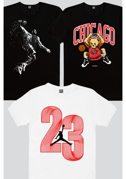 Yirmi Üç Beyaz, Pro Smaç, Chicago Basket Erkek Tişört 3'lü Eko Paket
