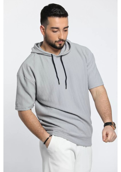 Çizgi Desenli Kapüşonlu Erkek Spor Tişört modelleri