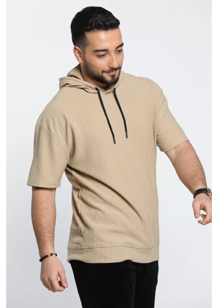 Çizgi Desenli Kapüşonlu Erkek Spor Tişört modelleri