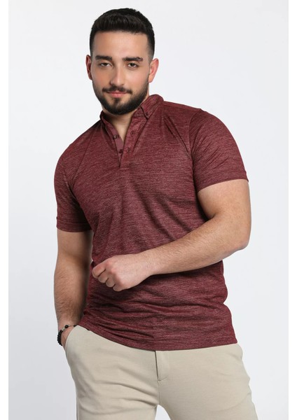 Polo Yaka Duble Kol Kendinden Desenli Erkek Tişört