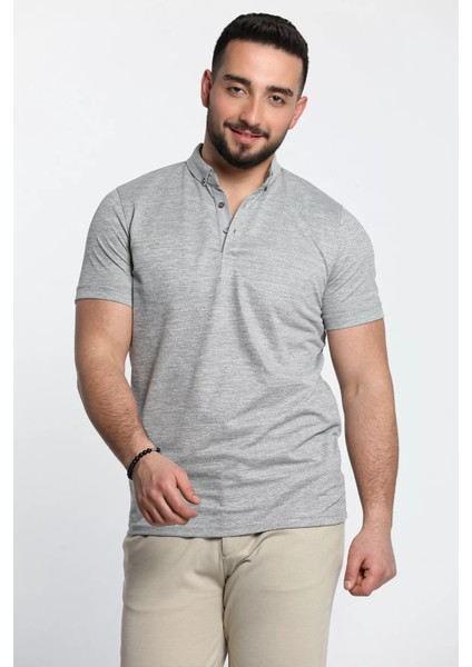 Polo Yaka Duble Kol Kendinden Desenli Erkek Tişört modelleri