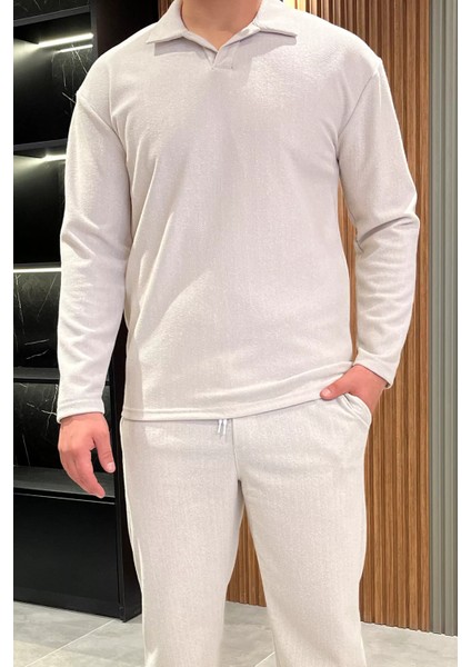 Erkek Polo Yaka Keten Sweat Pantolon İkili Takım fırsatları