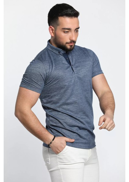 Polo Yaka Duble Kol Kendinden Desenli Erkek Tişört modelleri