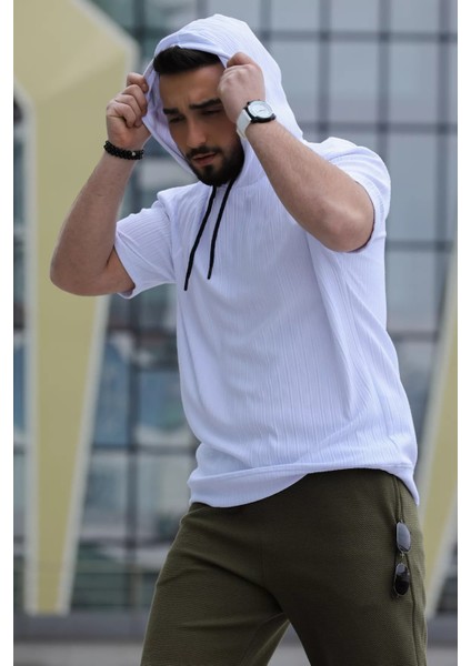 Çizgi Desenli Kapüşonlu Erkek Spor Tişört fiyatları