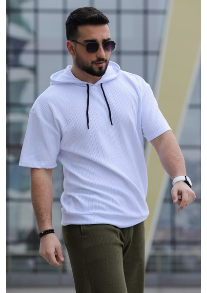 Çizgi Desenli Kapüşonlu Erkek Spor Tişört modelleri