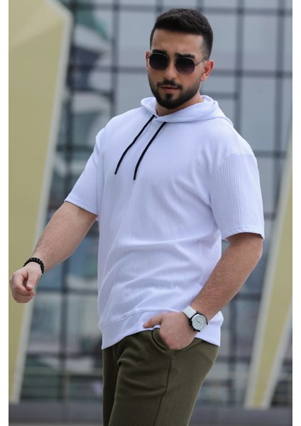 Çizgi Desenli Kapüşonlu Erkek Spor Tişört fırsatları