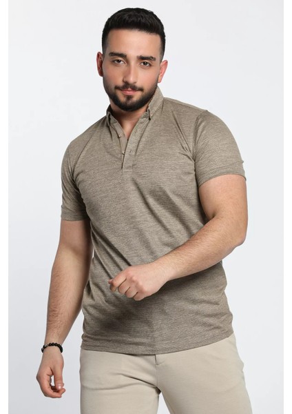 Polo Yaka Duble Kol Kendinden Desenli Erkek Tişört