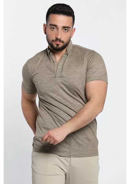 Polo Yaka Duble Kol Kendinden Desenli Erkek Tişört modelleri