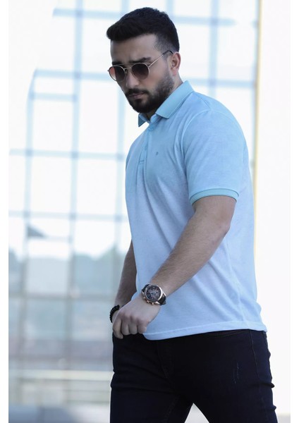 Desenli Polo Yaka Ön Düğmeli Detaylı Renk Garnili Likralı Erkek Tişört fiyatları