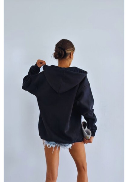 Kadın Fermuarlı Baskısız Şardonlu Kalın Sweatshirt Hırka