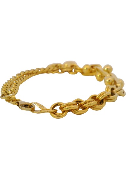 Farklı Zincirlerden Tasarım Sallantılı Yıldız ve Kalp Detaylı Sarı Altın Bileklik indirimleri