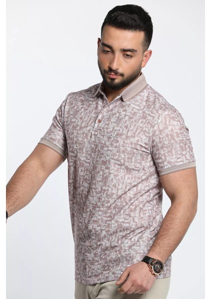 Yarım Düğmeli Polo Yaka Desenli Erkek Likralı Tişört