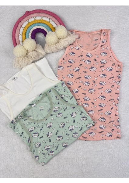 Minykids Sevimli Kedicik Desenli 3'lü Çocuk Atlet Set