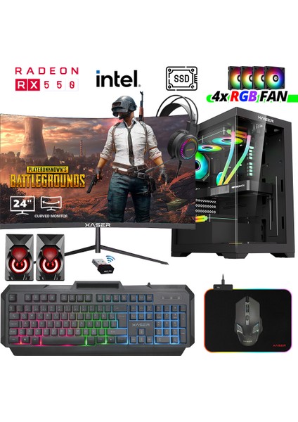 XSR1018 I5 7400 32GB Ram 512GB SSD 4gb RX550 GDDR5 24"100Hz Curved Oyun Bilgisayarı