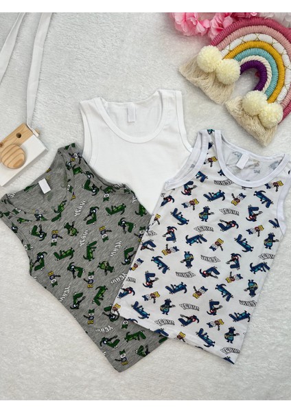 Minykids Dinozor Desenli 3'lü Atlet Set