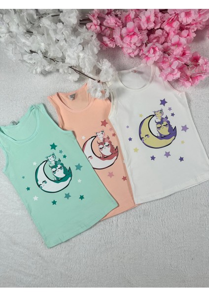 Minykids Baykuş Desen 3'lü Kız Çocuk Atlet Set