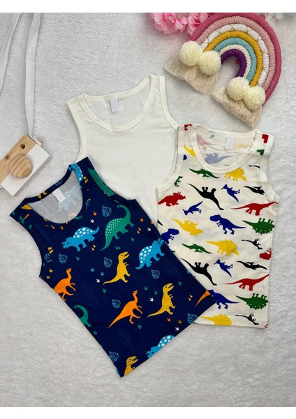 Minykids Renkli Dinozor Desenli 3'lü Atlet Set